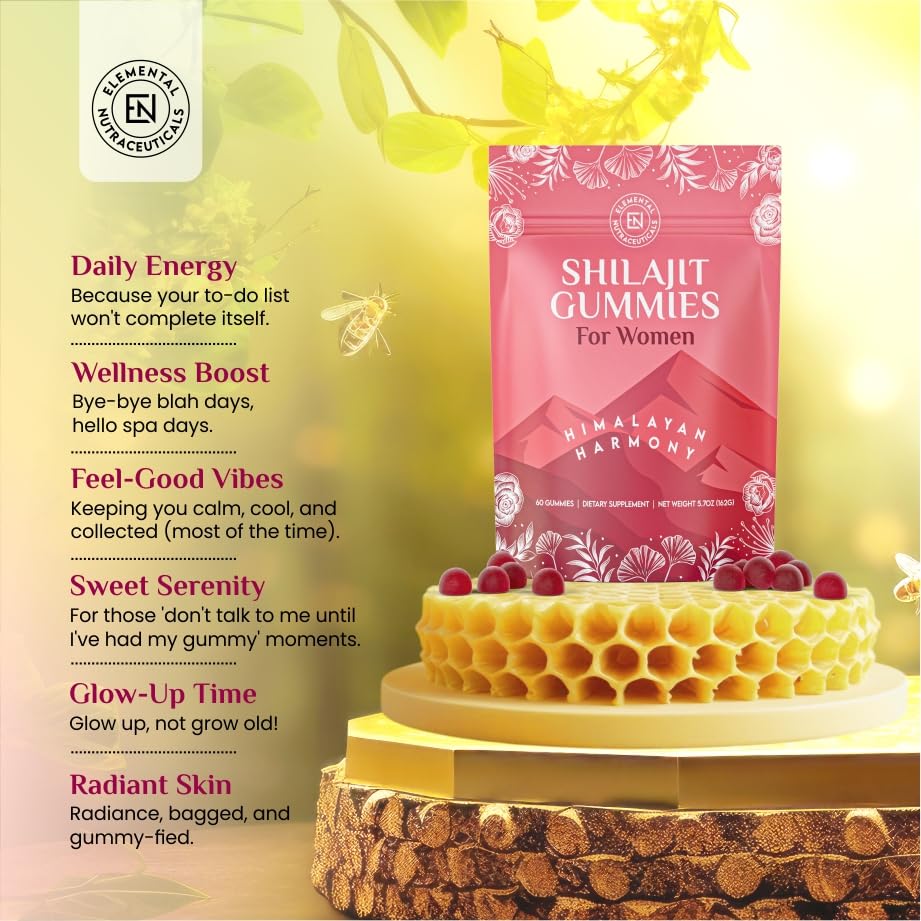 Active lifestyle scene with Elemental Shilajit Gummies for Women energy.