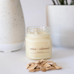 Elemental Wellness soy wax candle with hemp wick for clean, long-burning sessions.