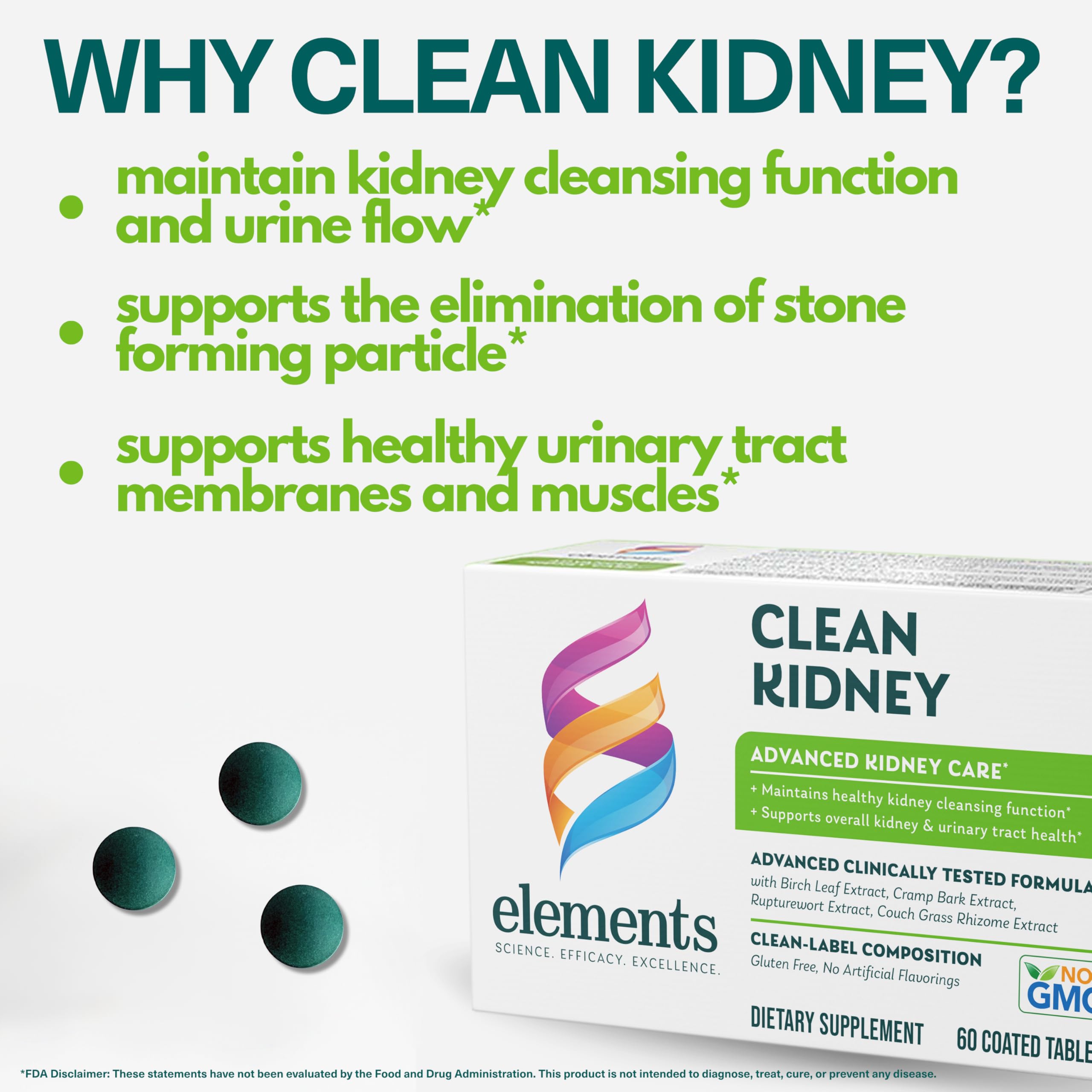 Elements Clean Kidney bottle on table for convenient daily use.
