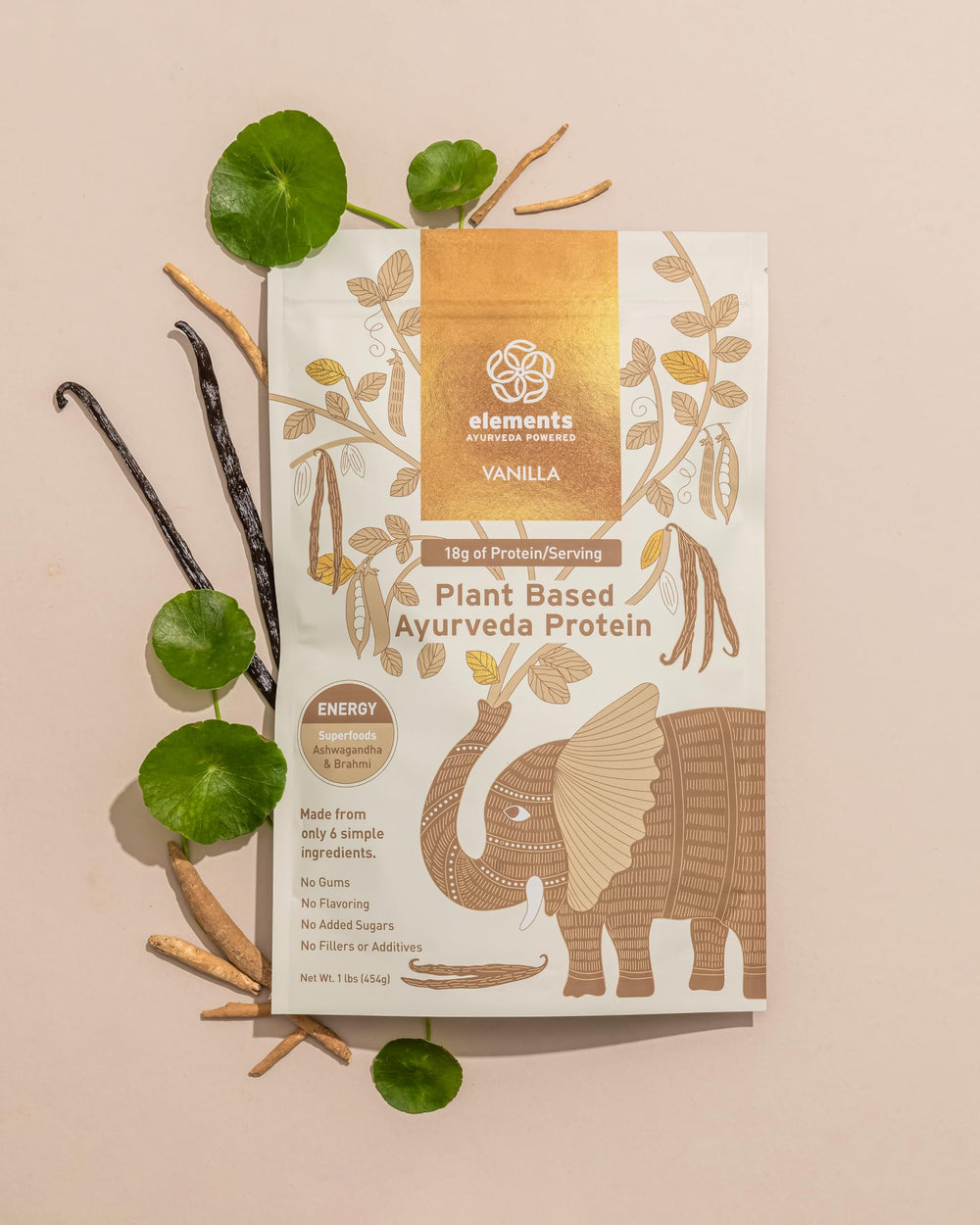 Elements Truffles vanilla protein shake in glass for convenient on-the-go meals.