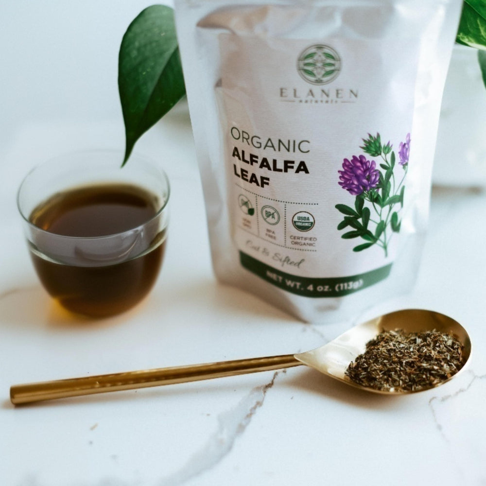 Lab-tested quality for Elanen Naturals alfalfa leaf tea.