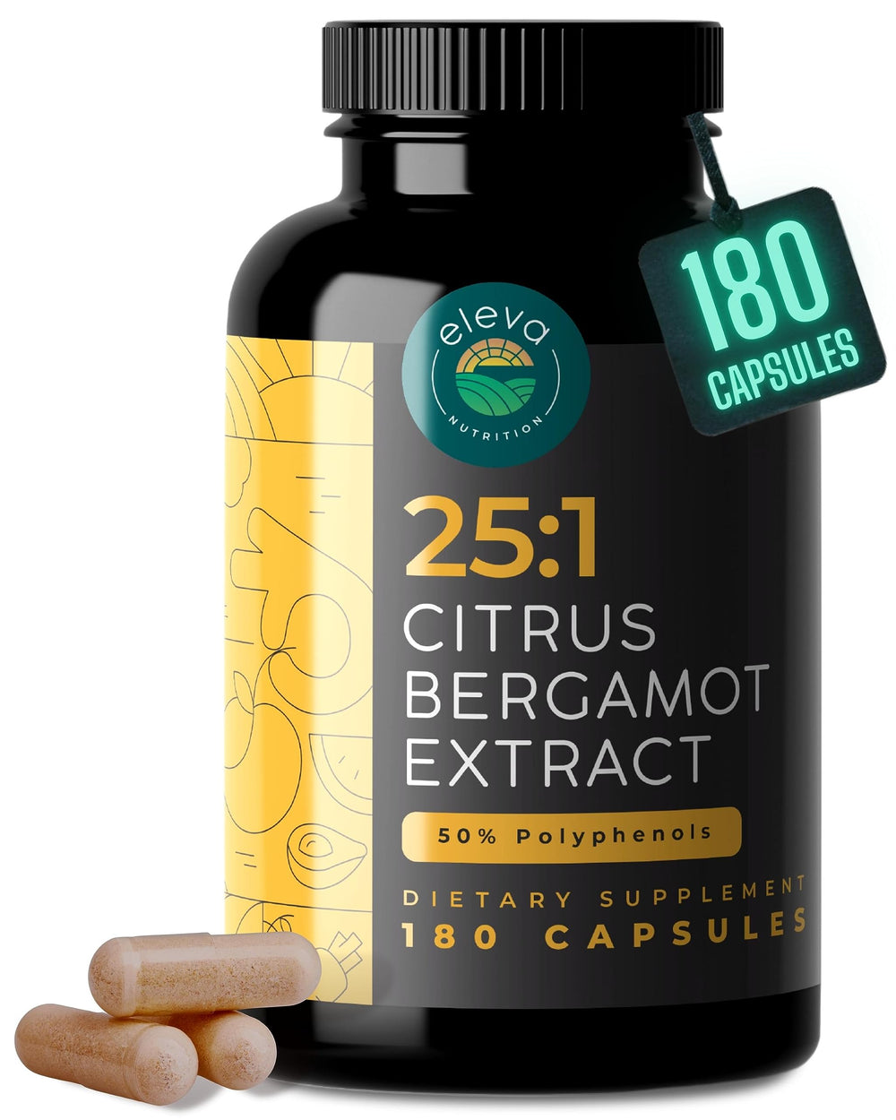 Eleva Nutrition Citrus Bergamot 1000mg capsules in bottle for daily wellness.
