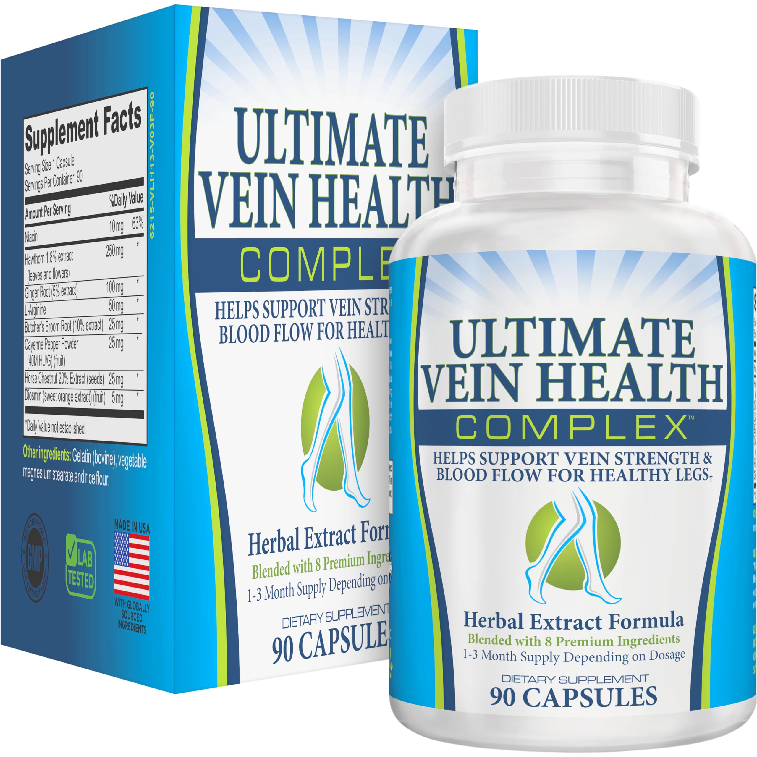 Elevate 8-in-1 vein and leg bottle front for daily support.