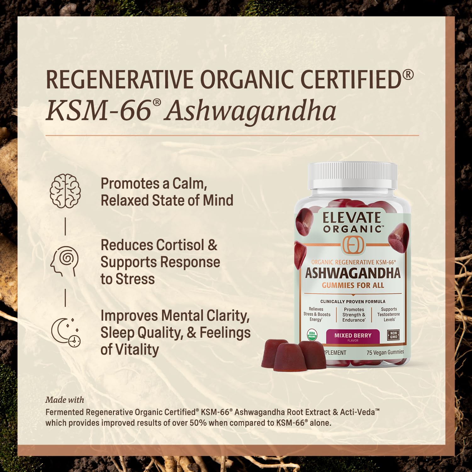 ELEVATE ORGANIC mixed berry gummies close up showing texture