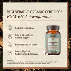 ELEVATE ORGANIC Ashwagandha ingredients panel featuring Acti Veda.