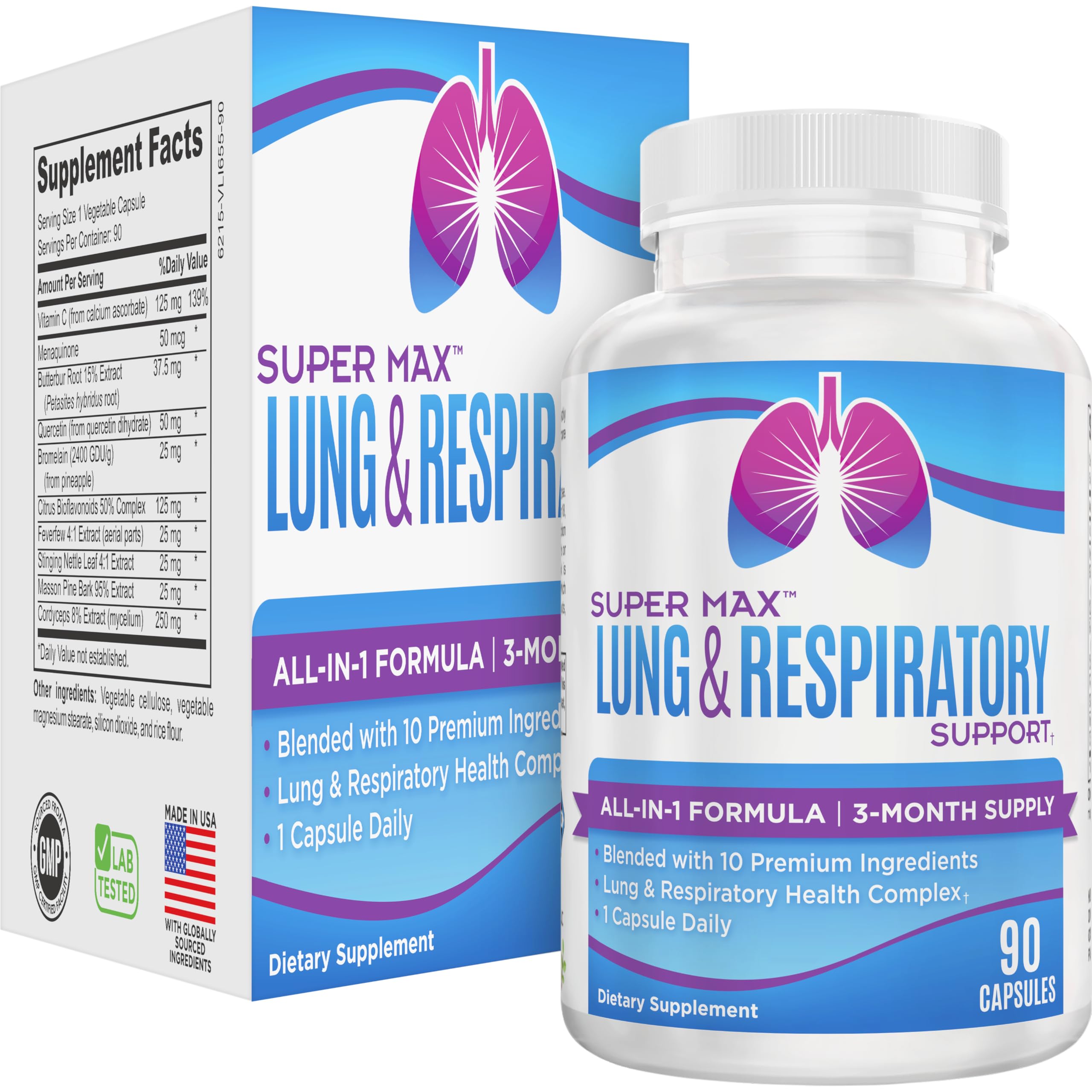 Elevate Recovery 3-Month bottle front for daily respiratory support.