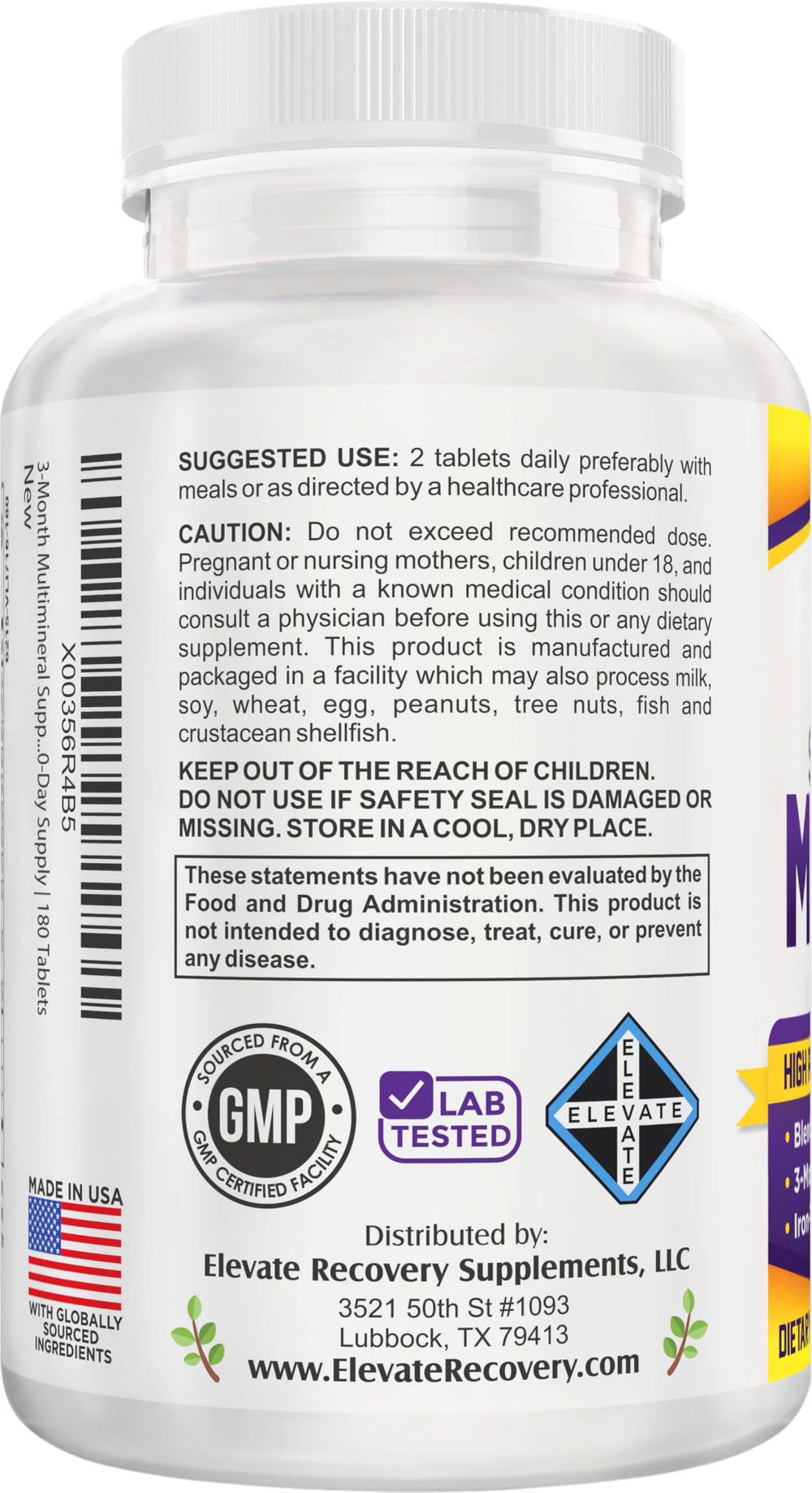 Elevate Recovery ingredients list close-up highlighting trace minerals.