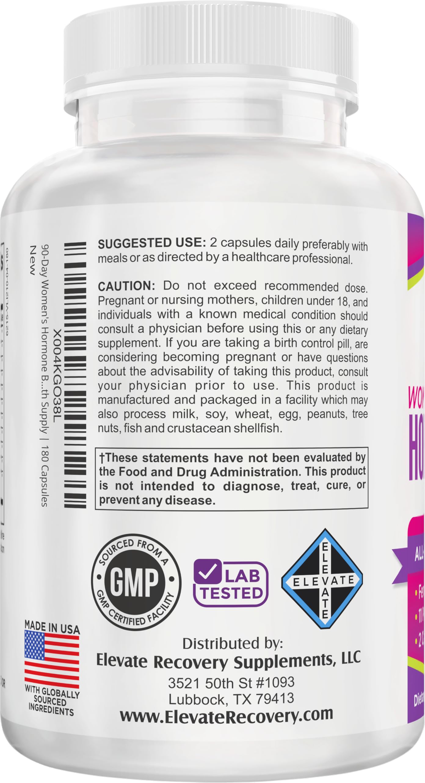 Elevate Women’s Hormone Balance label close-up highlighting traditional herbal ingredients