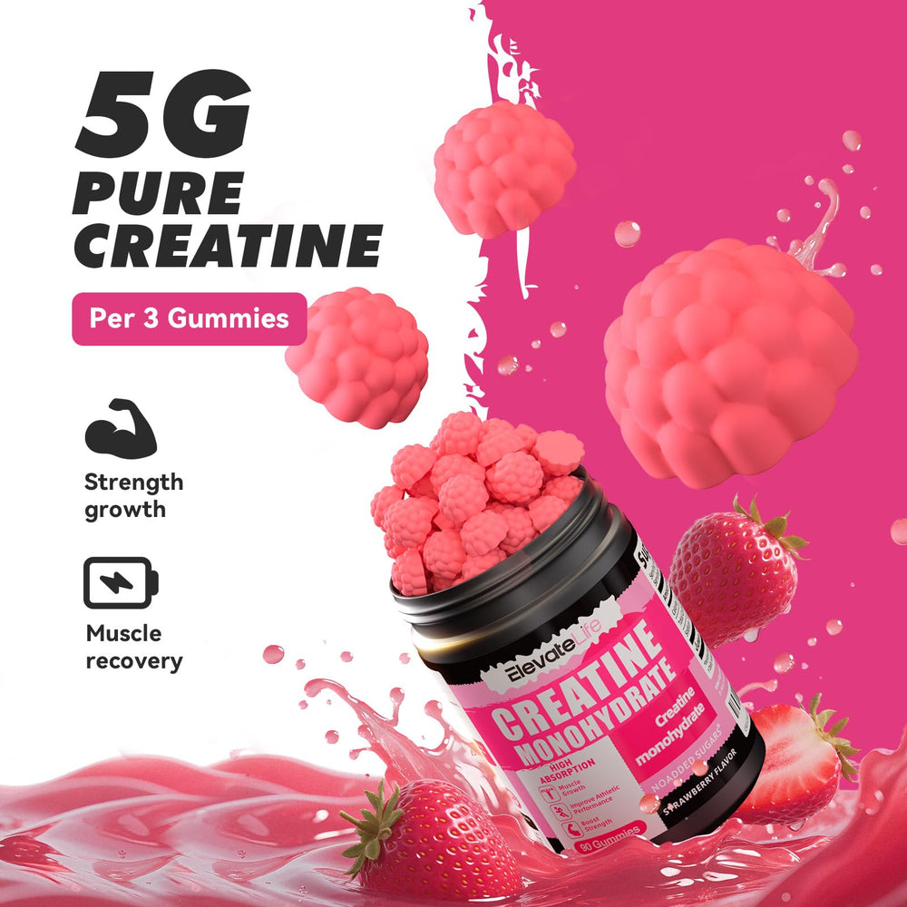 ElevateLife Creatine Gummies glass of water scene for easy intake.