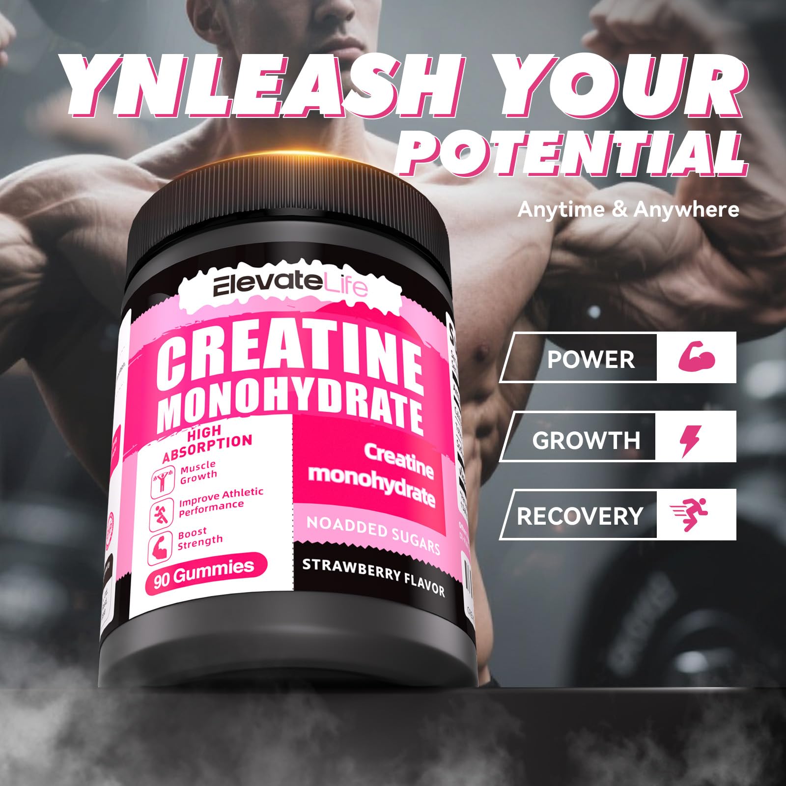 ElevateLife Creatine Gummies pour showing pre-workout convenience.
