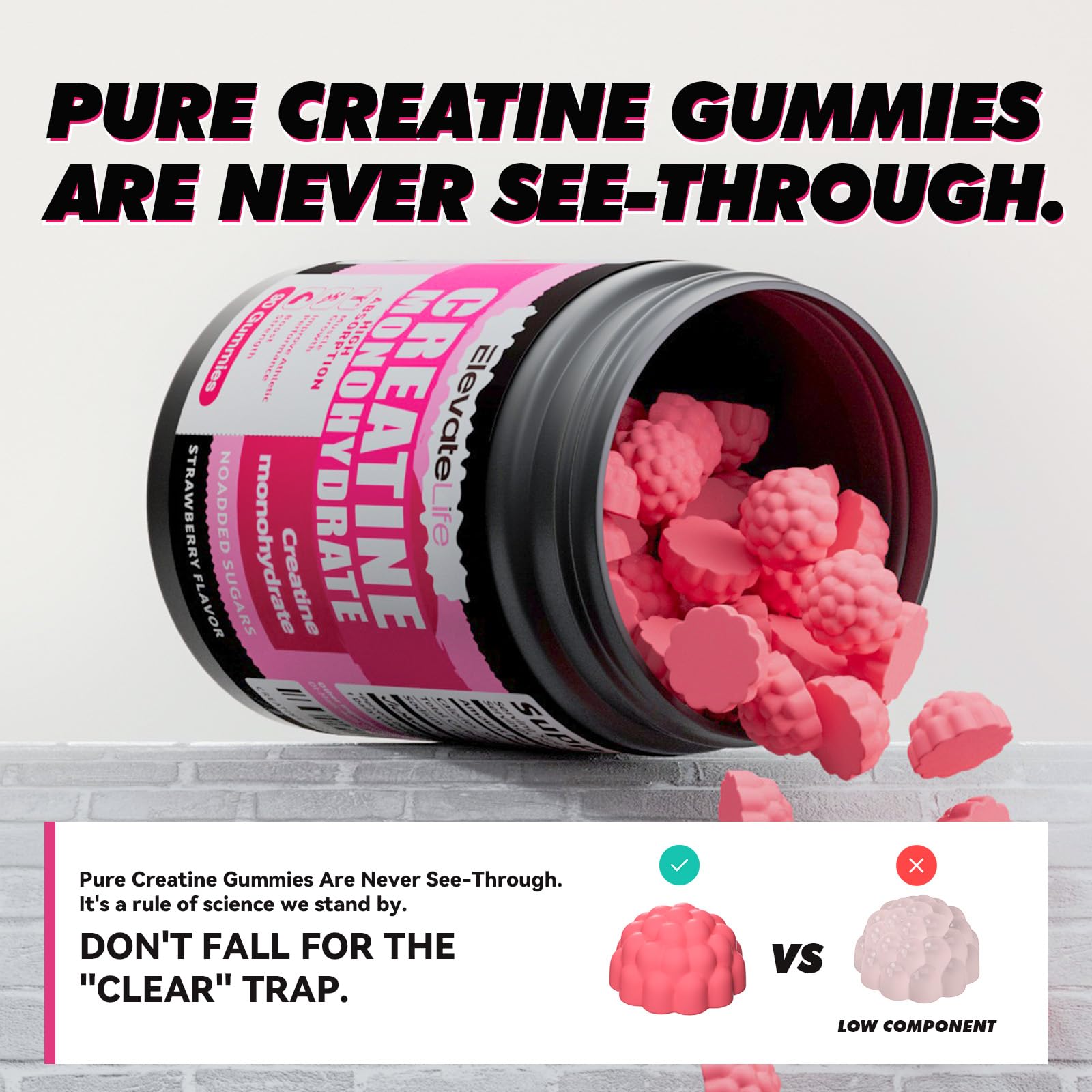 ElevateLife Creatine Gummies strawberry flavor for enjoyable daily use.