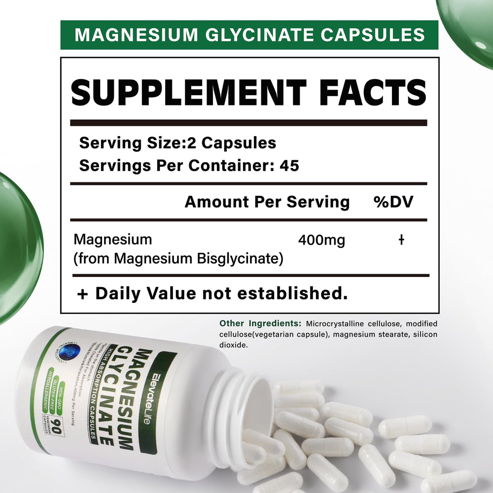 ElevateLife Magnesium Glycinate bottle pour illustrating easy daily dosage