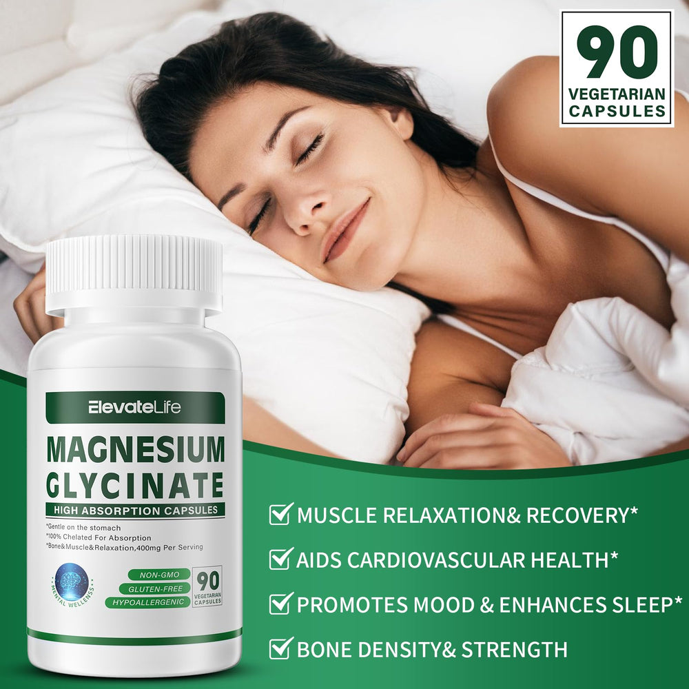 ElevateLife Magnesium Glycinate label close-up highlighting non-GMO and quality