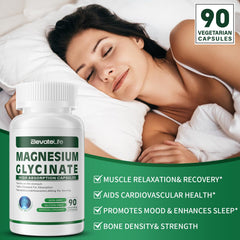 ElevateLife Magnesium Glycinate label close-up highlighting non-GMO and quality