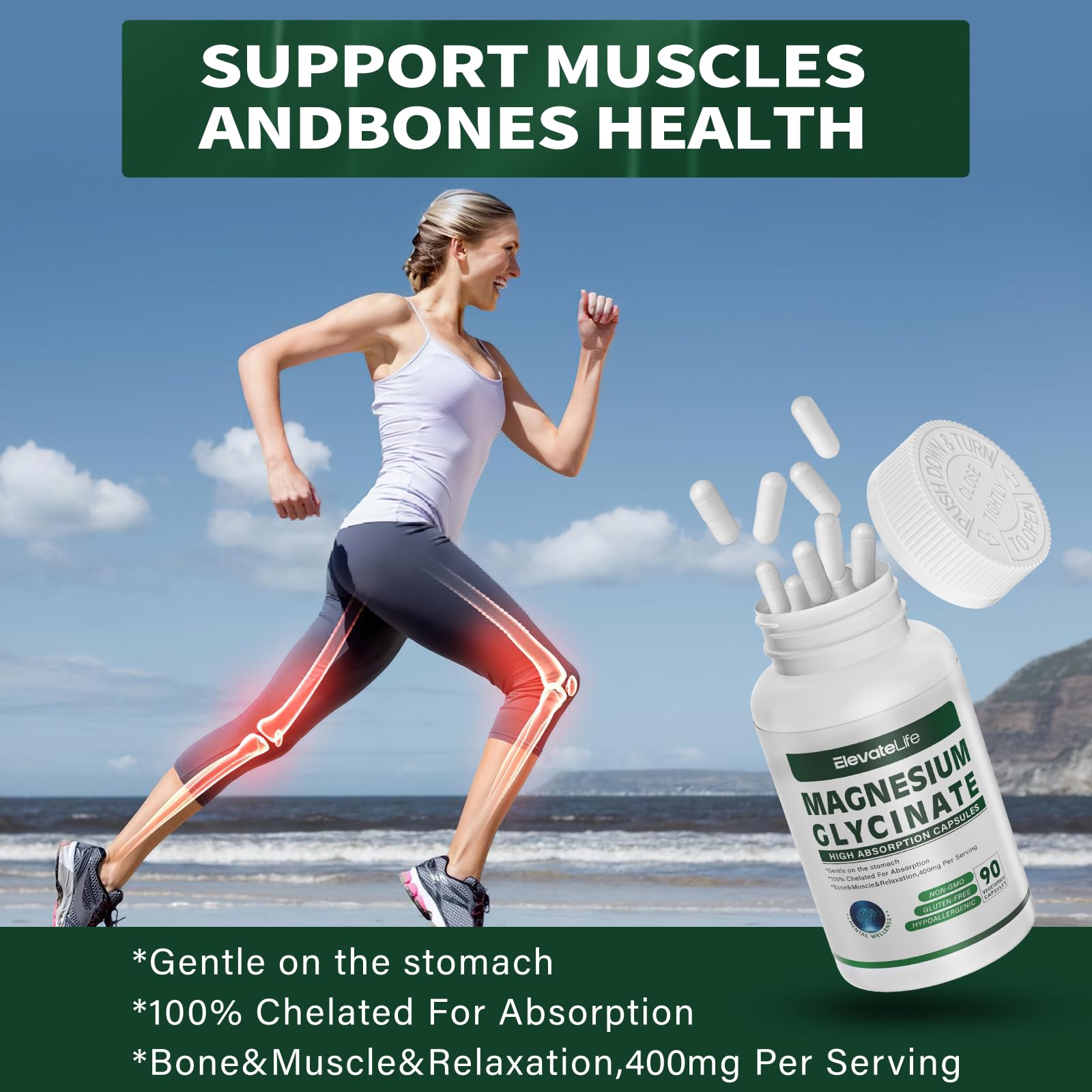 ElevateLife Magnesium Glycinate non-GMO seal indicating trusted quality