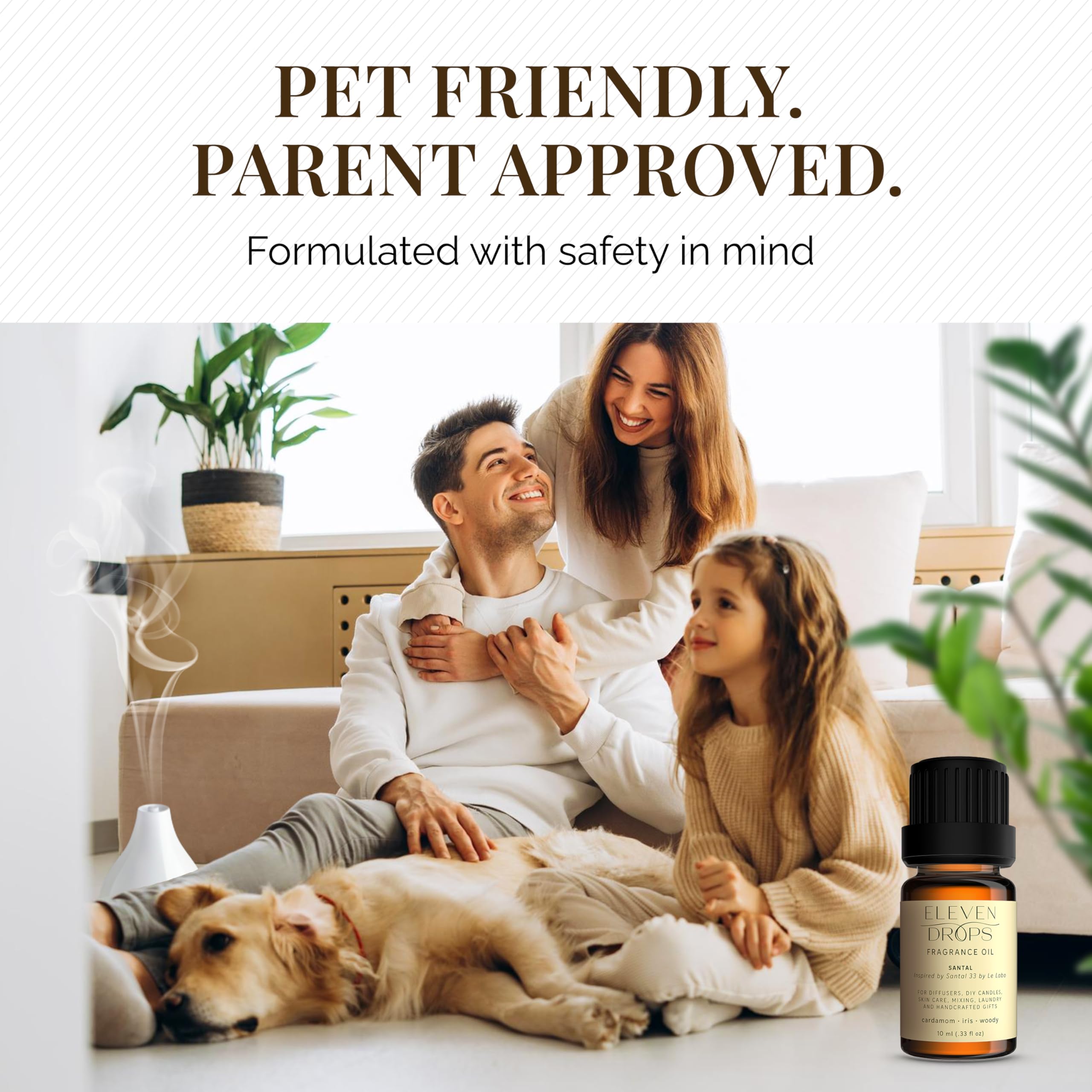 Linen and laundry enhancement with ELEVEN DROPS Santal Aroma for subtle luxury.