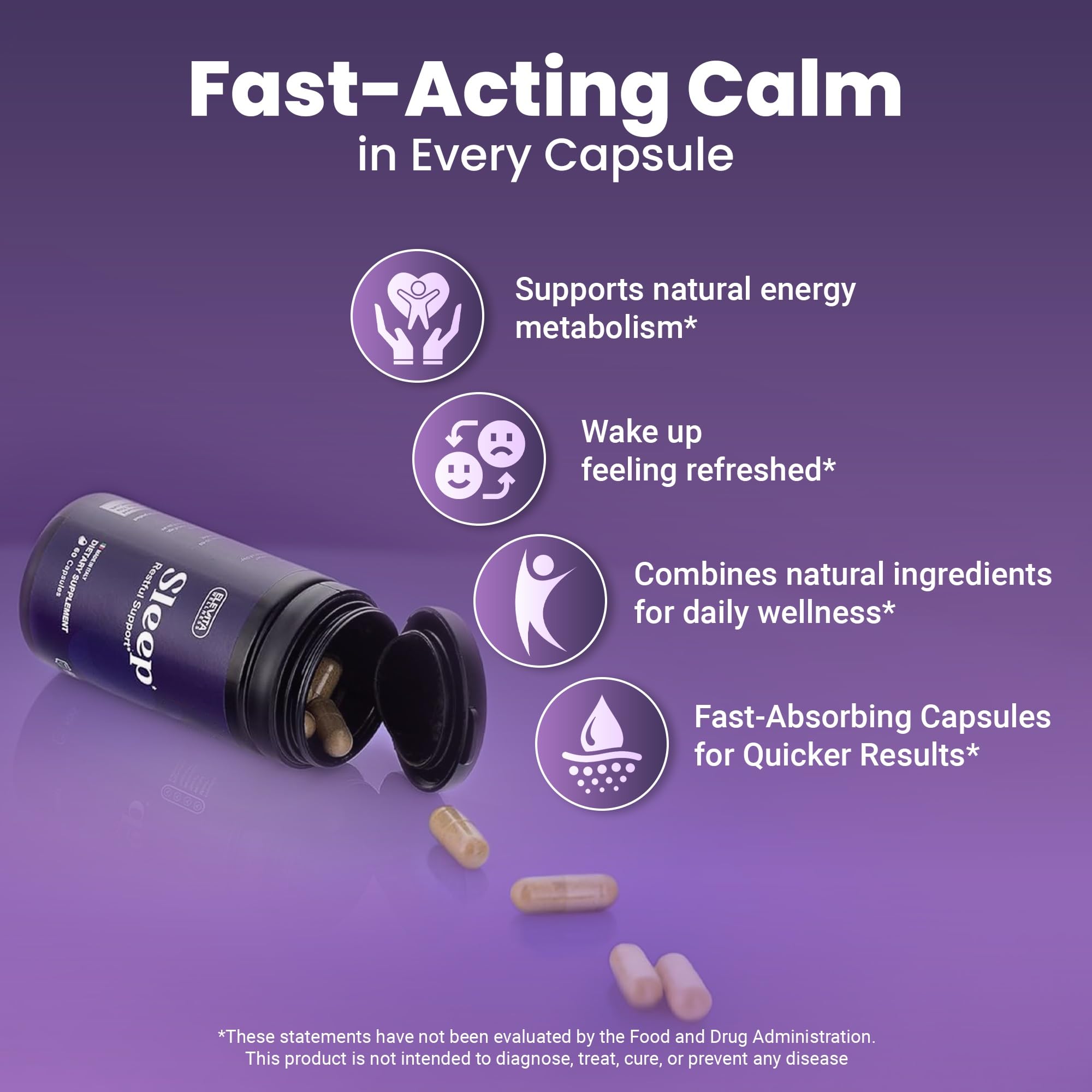 Bedtime scene with glass of water and ELEVITA WELLNESS capsule.