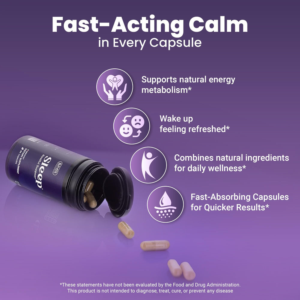 Bedtime scene with glass of water and ELEVITA WELLNESS capsule.