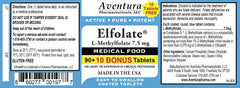 ELFOLATE label close-up shows L-methylfolate, supporting healthy folate levels.