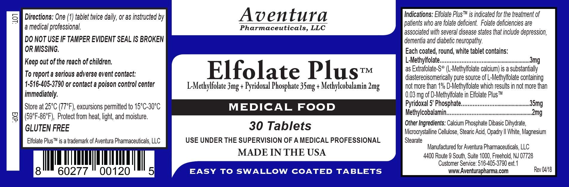 ELFOLATE Plus bottle label close-up showing purity and quality.
