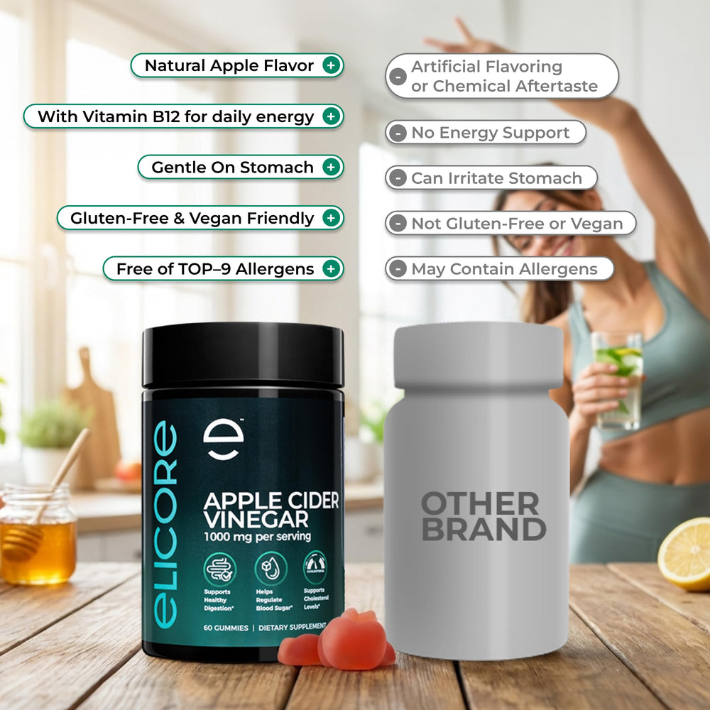 ELICORE gummies closeup showcasing digestive health benefits