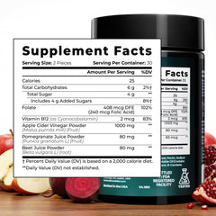 ELICORE gummies label shows B12 and folate for energy and cellular health