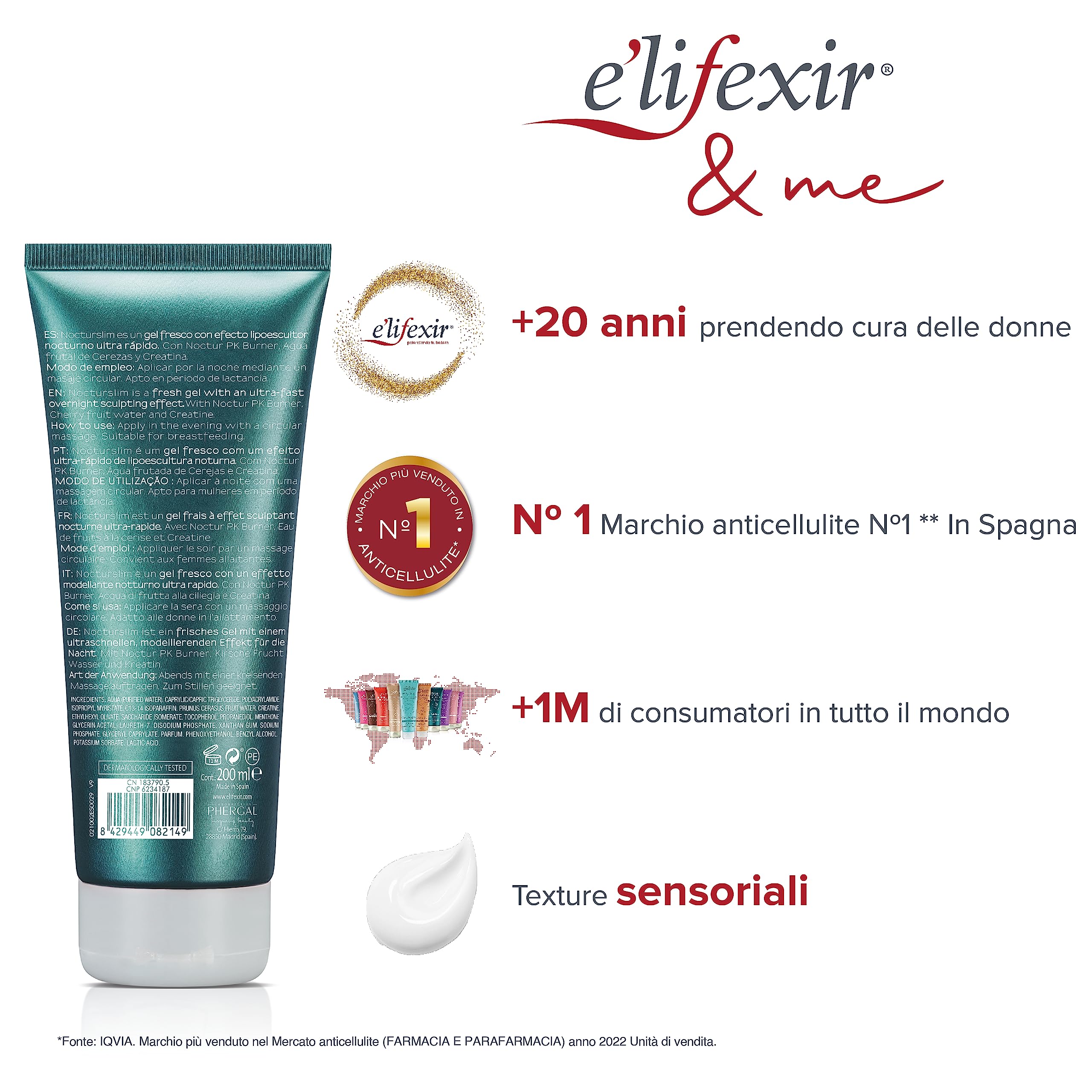 Elifexir Nocturslim bottle back with usage notes and ingredients for informed use.