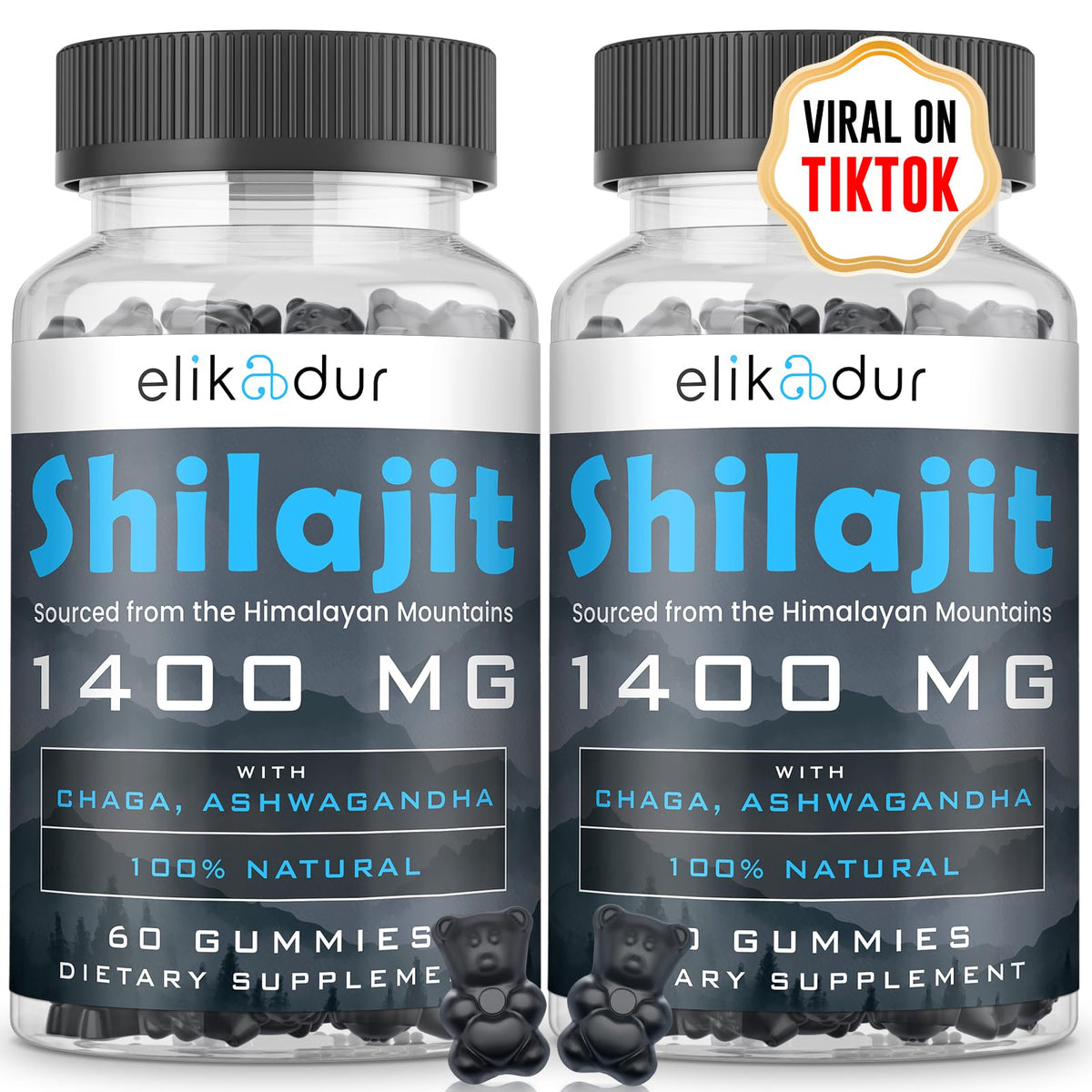 Elikadur 84,000mg Shilajit Gummies bottle front for energy and vitality