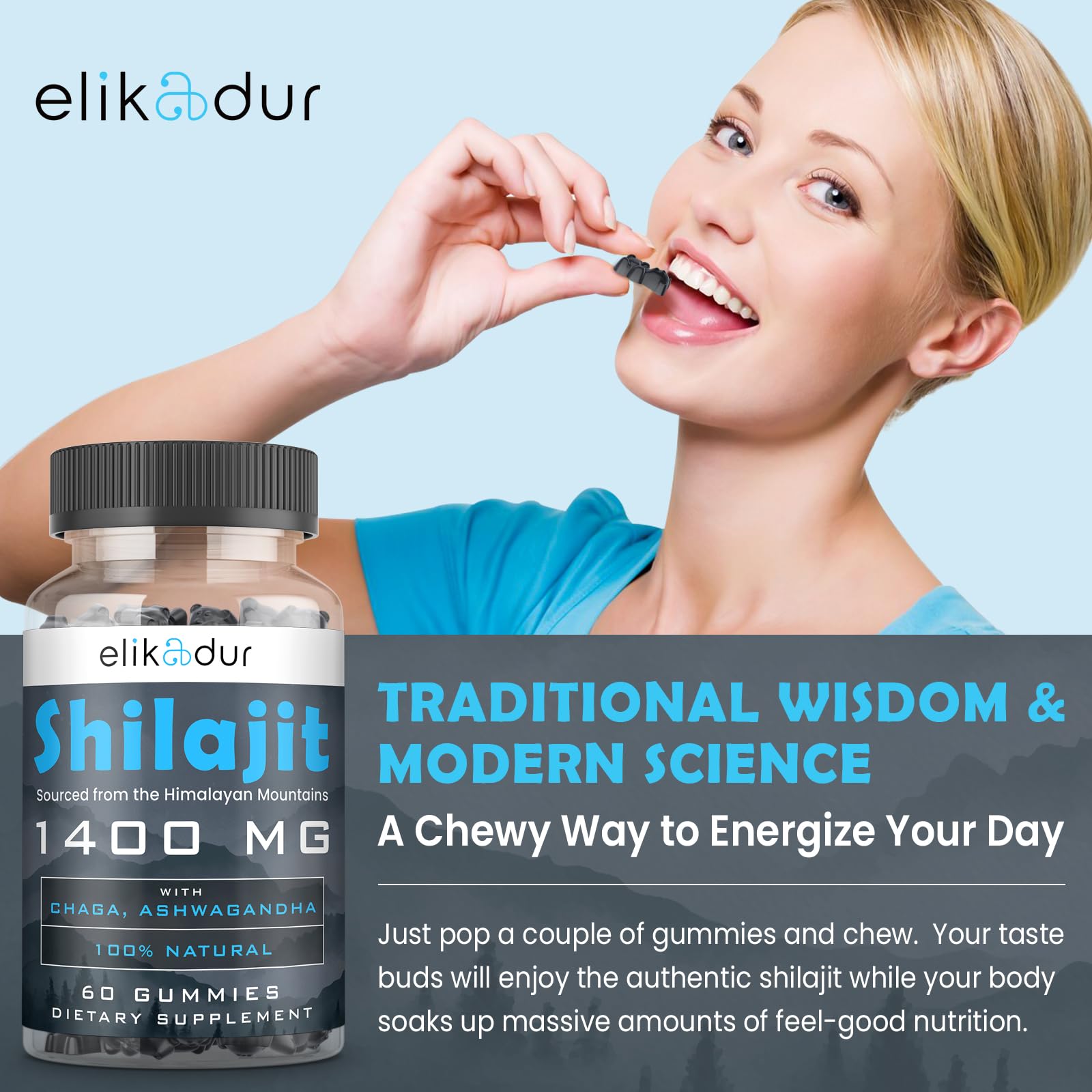 Elikadur gummies label noting 85+ trace minerals for daily vitality