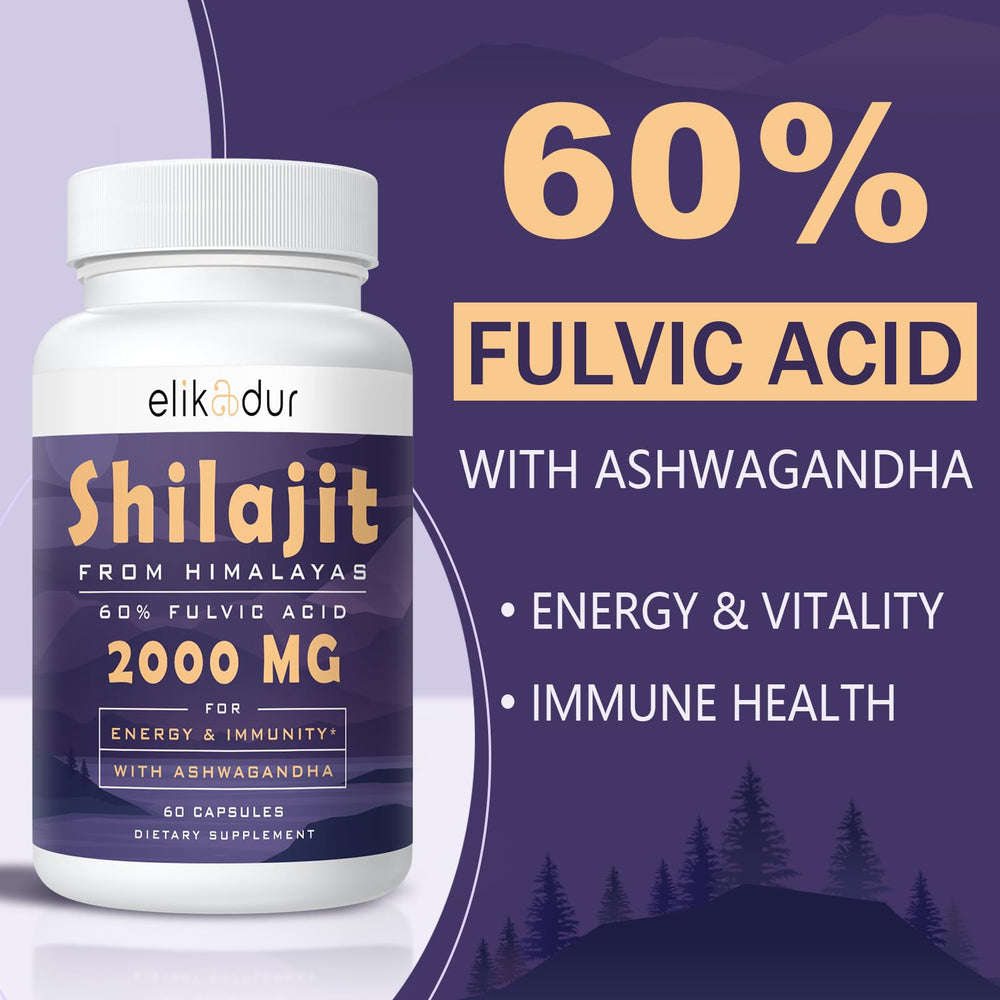 Elikadur raw Shilajit mineral profile image shows trace minerals and fulvic content.