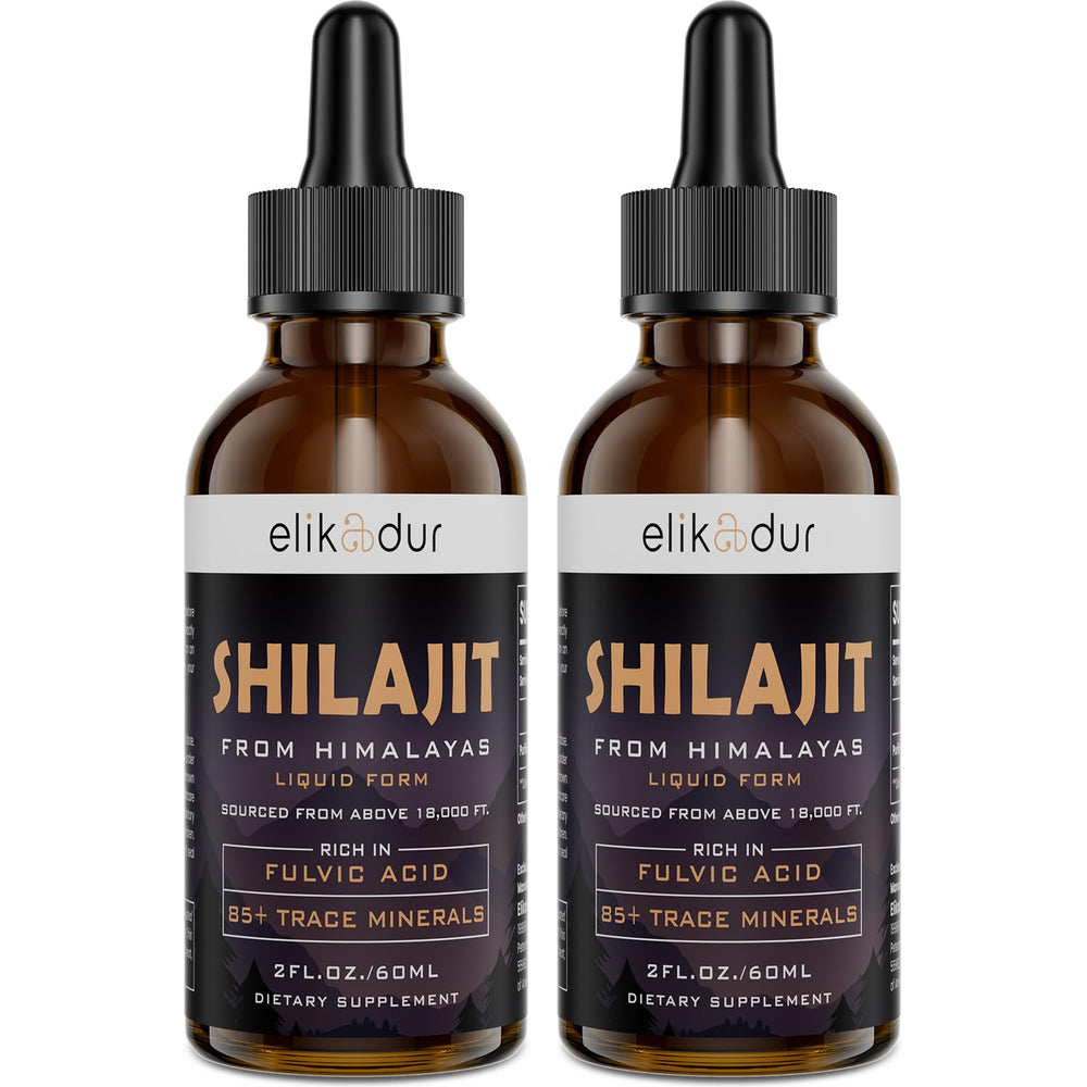 Elikadur Shilajit Drops bottle with dropper highlighting purity and easy daily use.