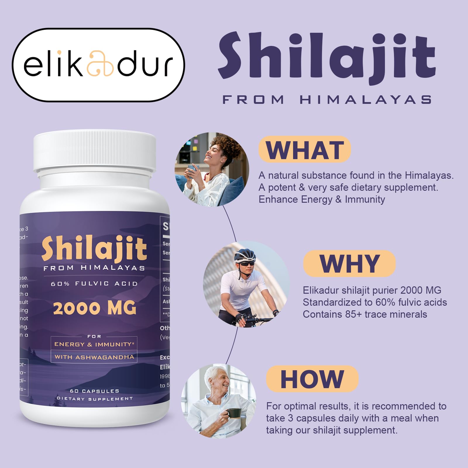 Elikadur energy and focus theme shown with active lifestyle.