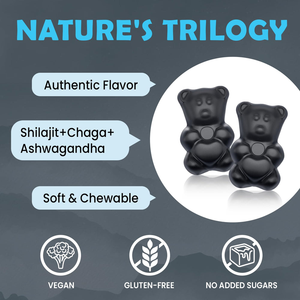 Elikadur Shilajit Gummies serving pile emphasizes convenient daily chewables.