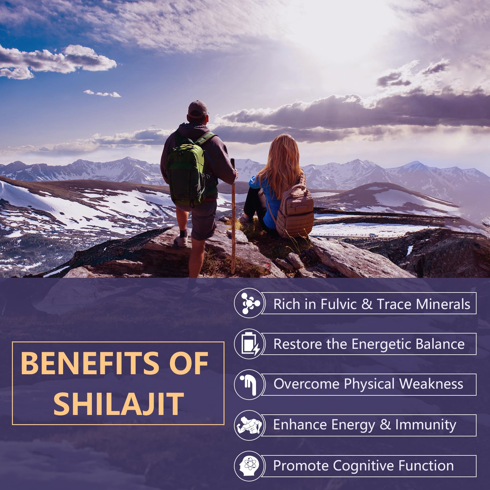 Elikadur Shilajit resin jar label features 60% fulvic acid content.