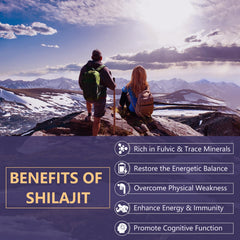 Elikadur Shilajit resin jar label features 60% fulvic acid content.
