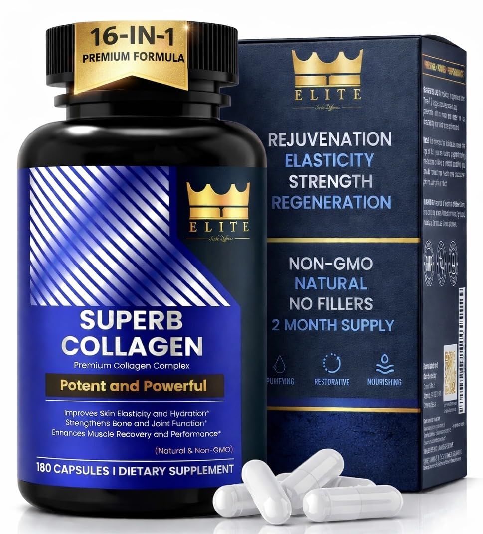 ELITE Crown Elite Superb Collagen bottle front showing multi-type formula for skin and joints