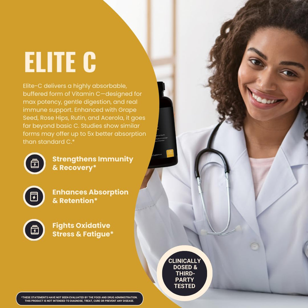 Elite-C bottle pour shows easy, stomach-friendly daily dosing.