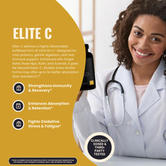 Elite-C bottle pour shows easy, stomach-friendly daily dosing.