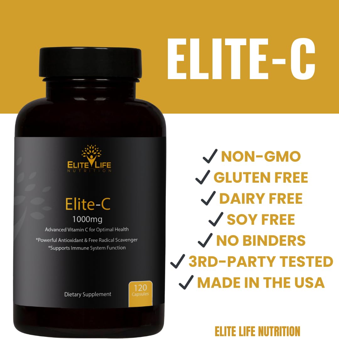 Elite-C rosehip image suggests natural antioxidant support.