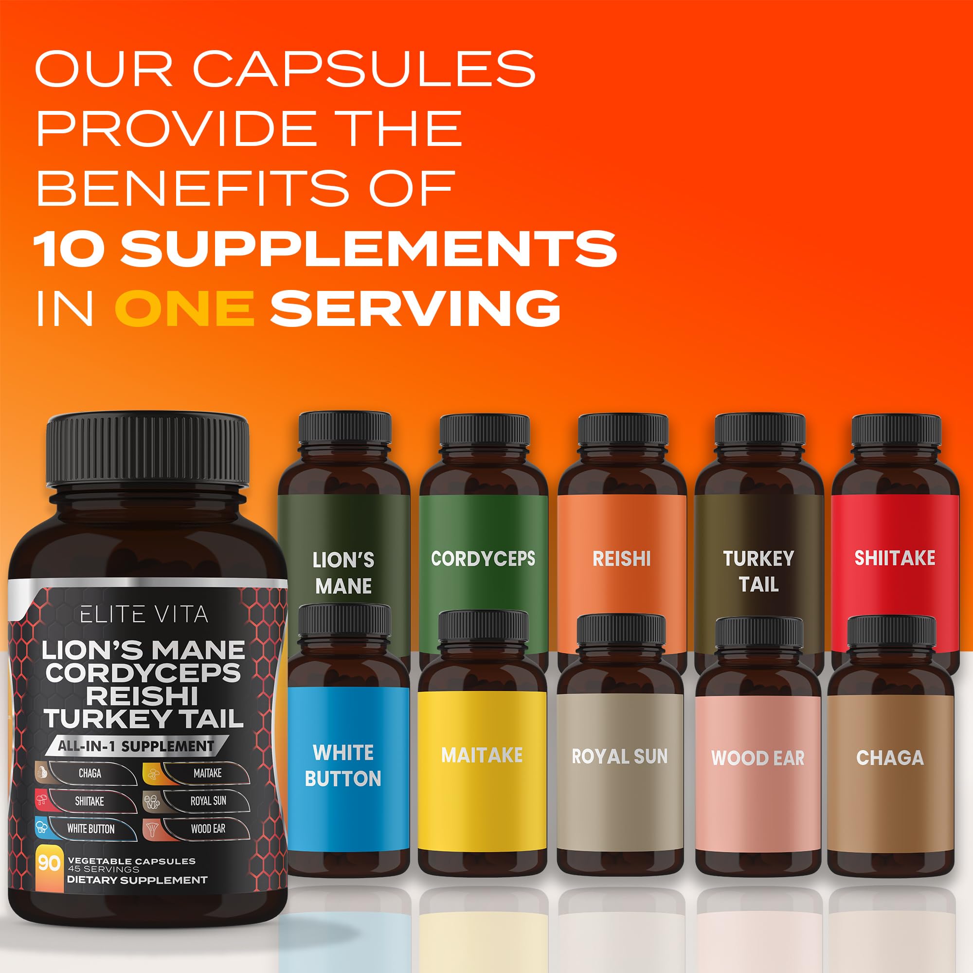 Elite Vita capsules close-up highlighting vegan brain-boost formula.