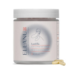 ELLANU LunElla bottle label highlights vegan sleep support for women 40+.