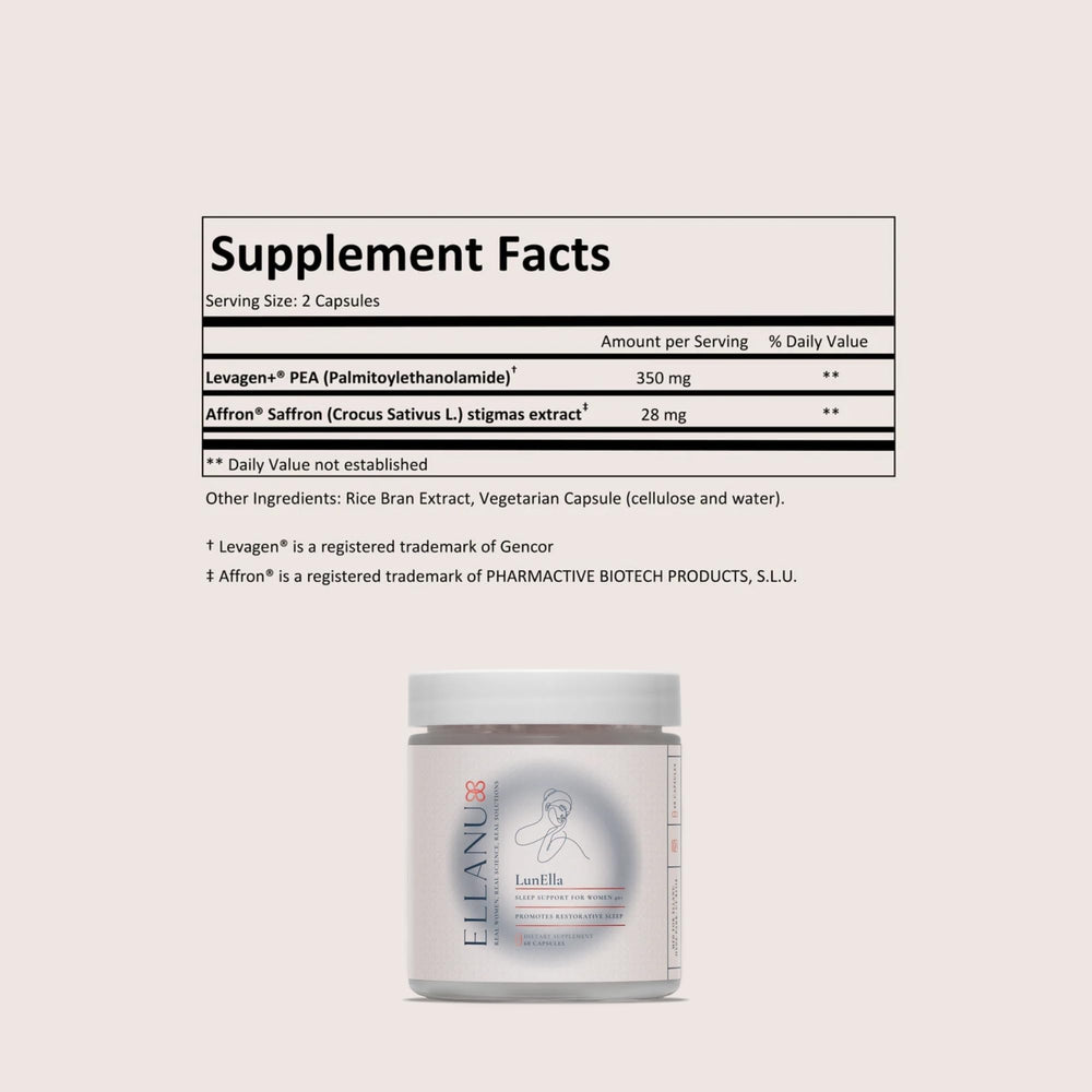 ELLANU LunElla dosage card hints at consistent nightly consumption routines.