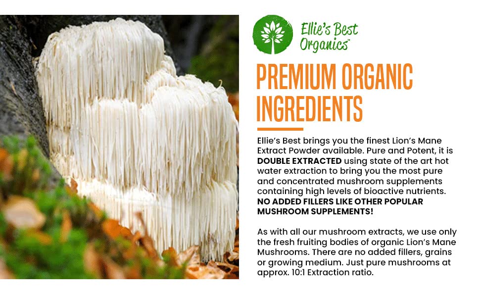 Compact 4oz packaging of Ellie's Best Lions Mane for daily use.