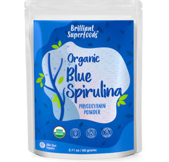 Ellie's Best blue spirulina powder in a 60-serving jar adds vibrant indigo color to smoothies.