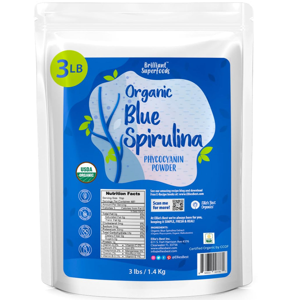 Ellie's Best blue spirulina powder dissolves easily for silky drinks.