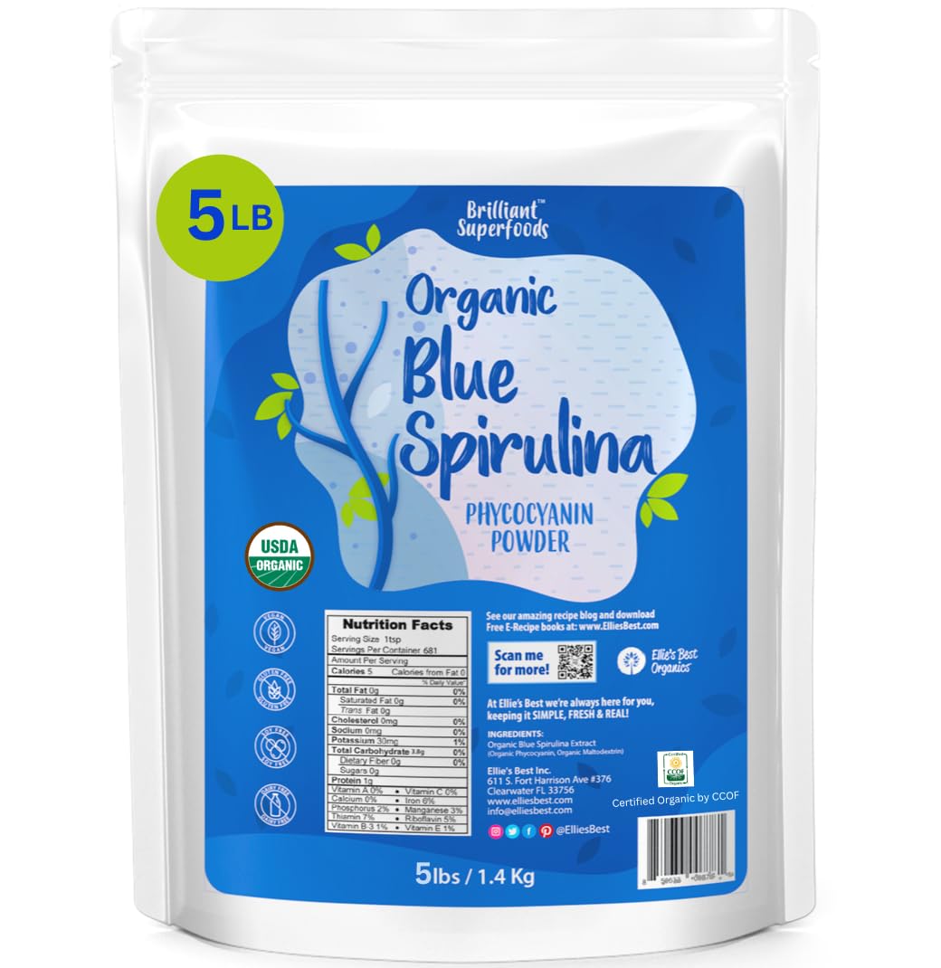 Yogurt bowl with Ellie's Best blue spirulina powder adds color.