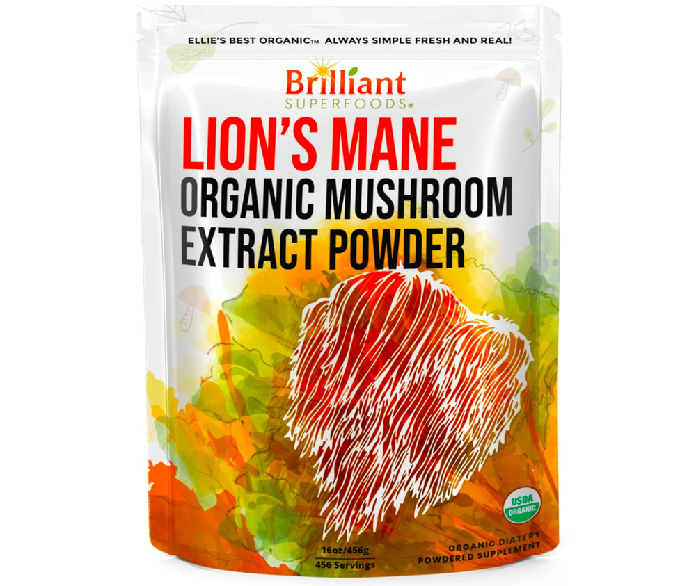 Ellie's Best Lions Mane organic powder bottle for daily nutrition.