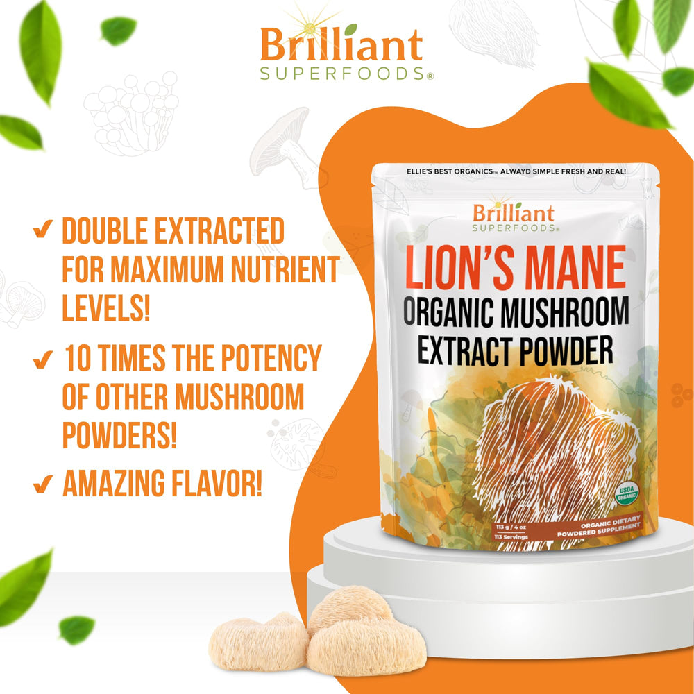 Ellie's Best Lions Mane powder poured into glass for a rich beverage.
