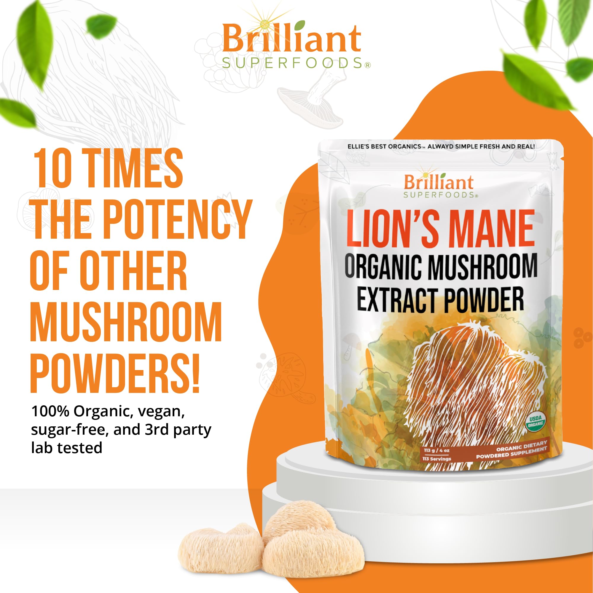 Ellie's Best Lions Mane powder scoop for precise daily dosing.