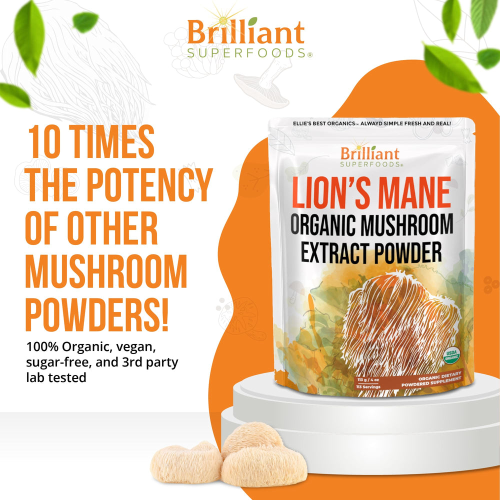 Ellie's Best Lions Mane powder scoop for precise daily dosing.